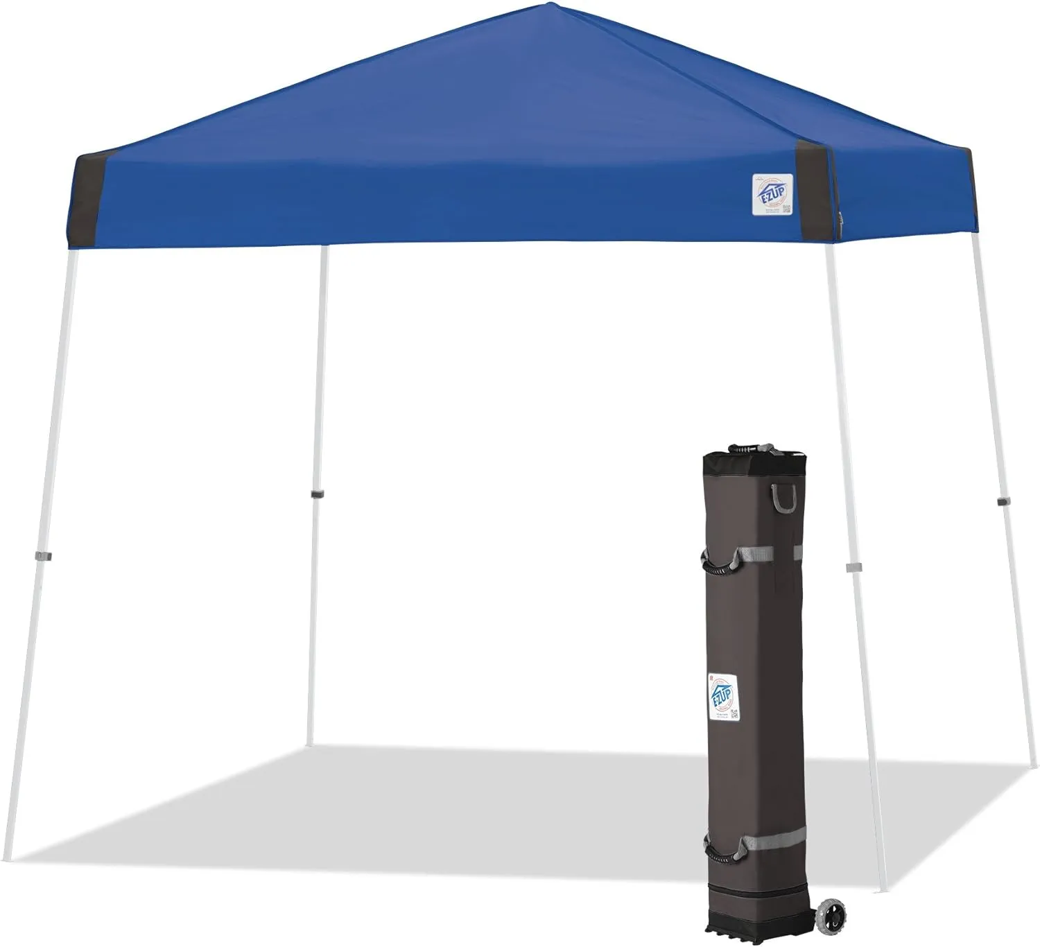 E-Z UP Vista Instant Shelter Canopy, 12' x 12', White Powder-Coated Steel Frame with Wide-Trax Roller Bag & 4 Piece Spike Set, Royal Blue