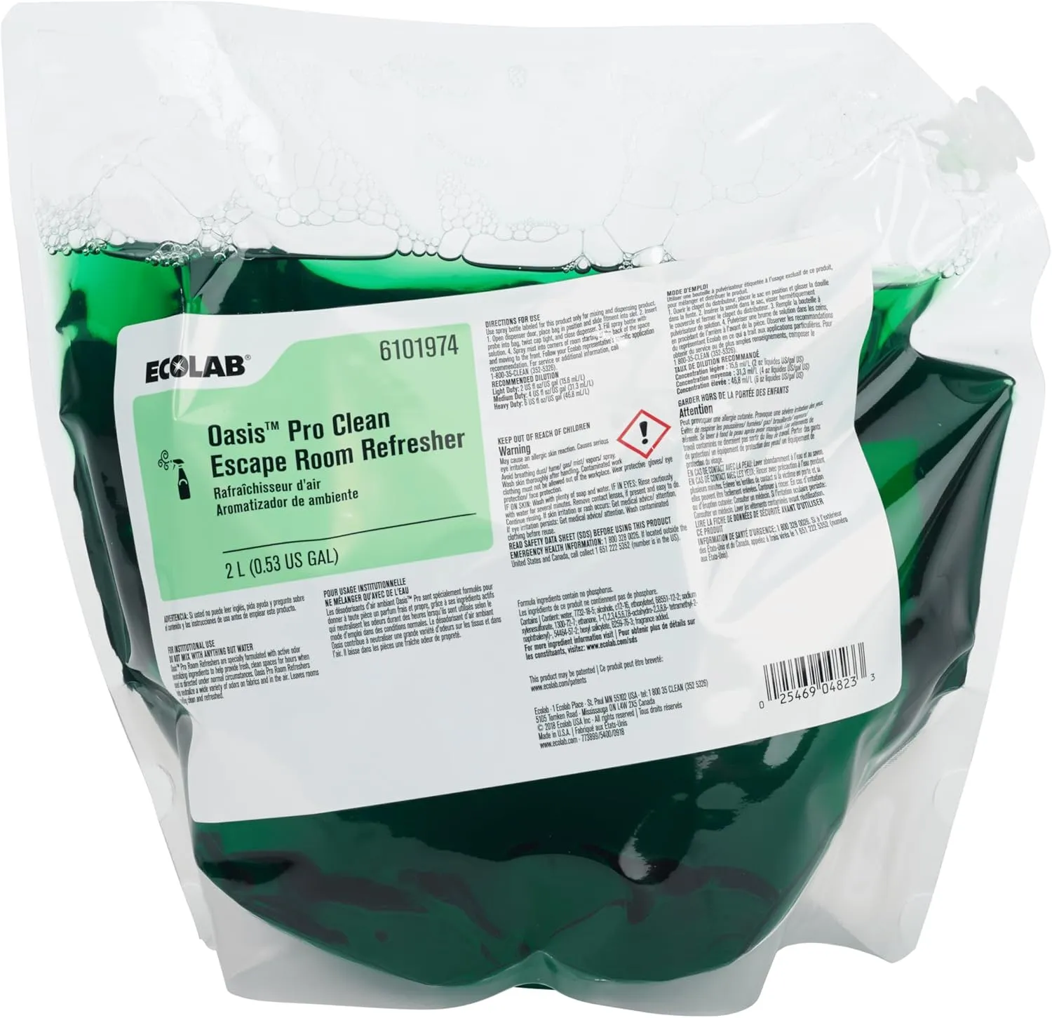 ECOLAB 6100831 Oasis Pro CLEAN ESCAPE Room Refresher - One (1) Two Liter Bag/Bladder per ORDER