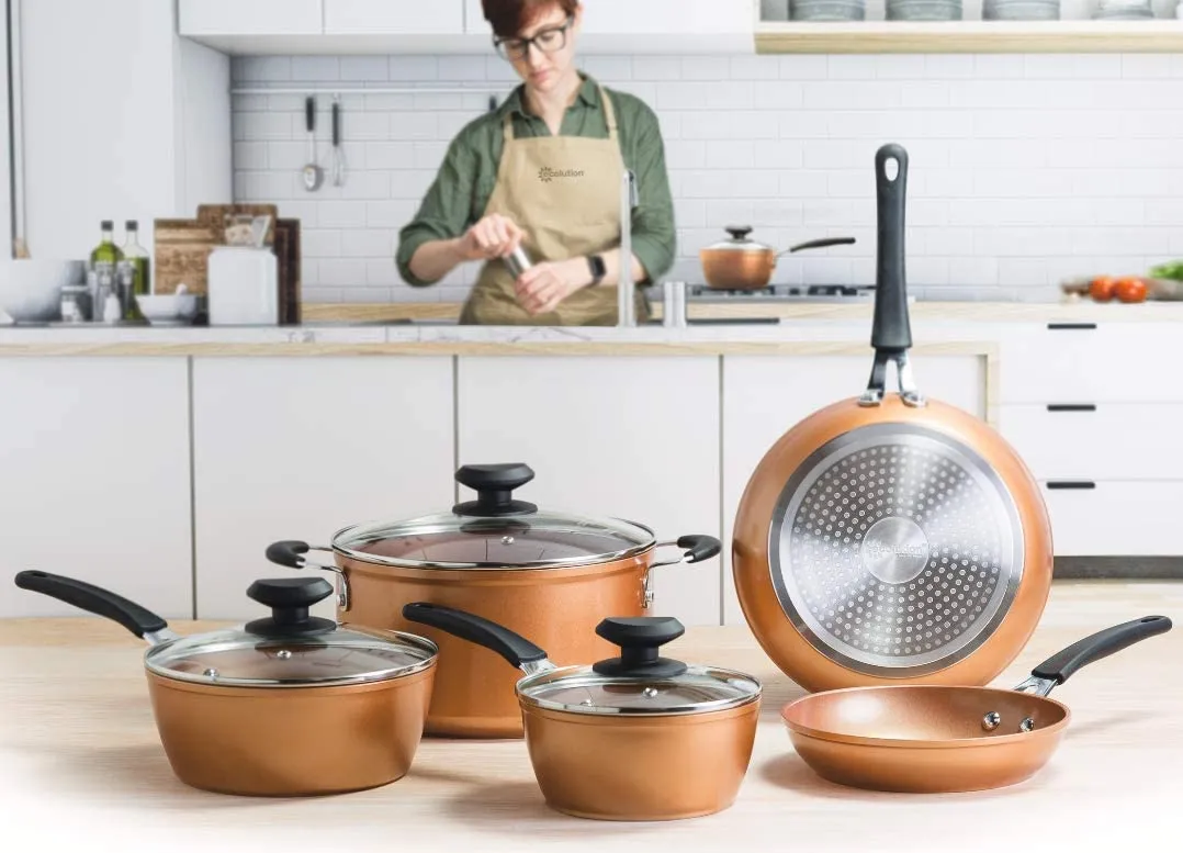 Ecolution Titanium Ceramic Easy Clean Endure Nonstick Cookware Silicone Stay Cool Handle, 8-Piece Set, Copper