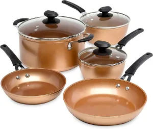 Ecolution Titanium Ceramic Easy Clean Endure Nonstick Cookware Silicone Stay Cool Handle, 8-Piece Set, Copper