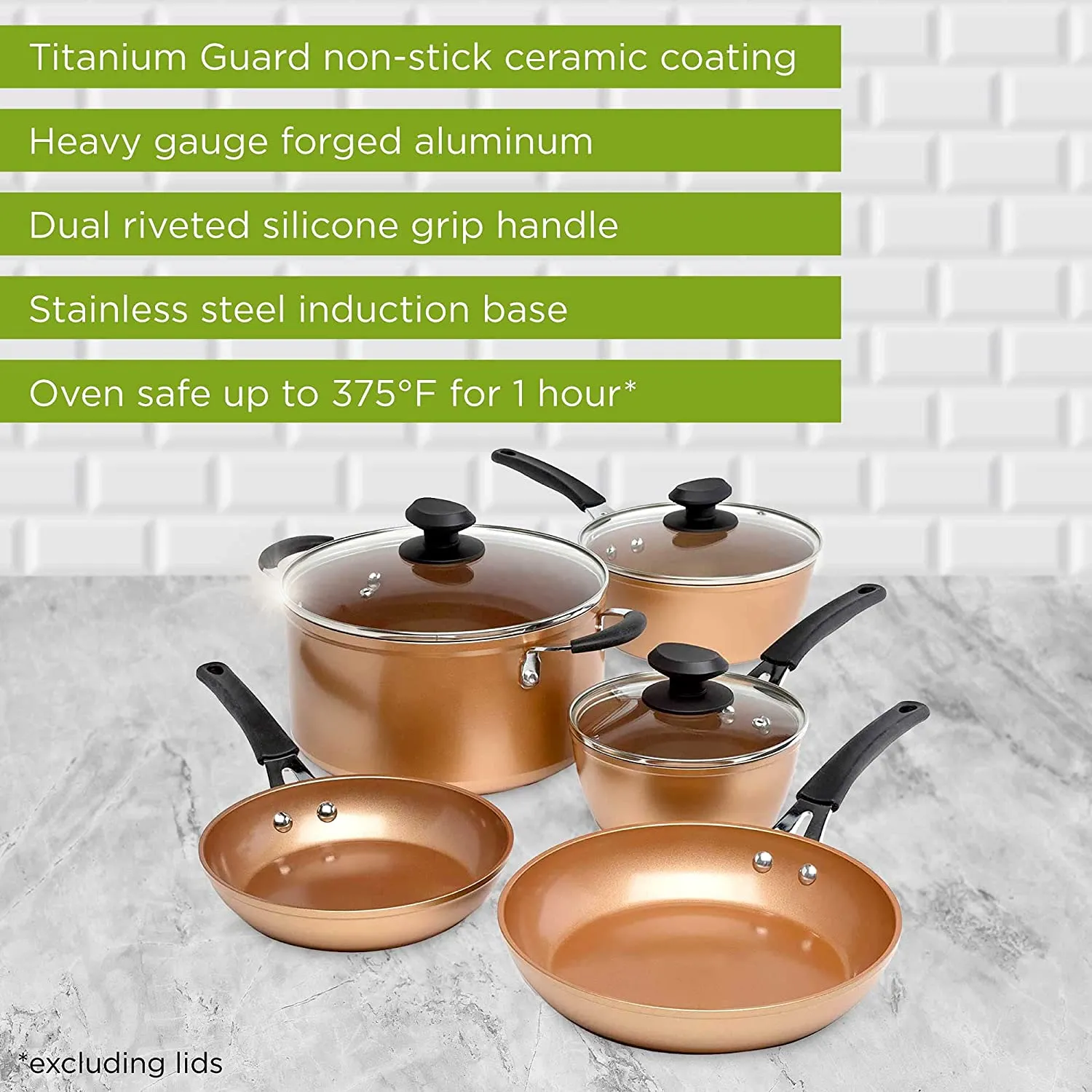 Ecolution Titanium Ceramic Easy Clean Endure Nonstick Cookware Silicone Stay Cool Handle, 8-Piece Set, Copper