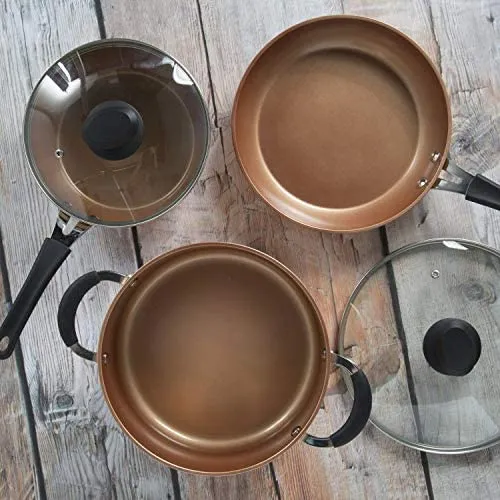 Ecolution Titanium Ceramic Easy Clean Endure Nonstick Cookware Silicone Stay Cool Handle, 8-Piece Set, Copper