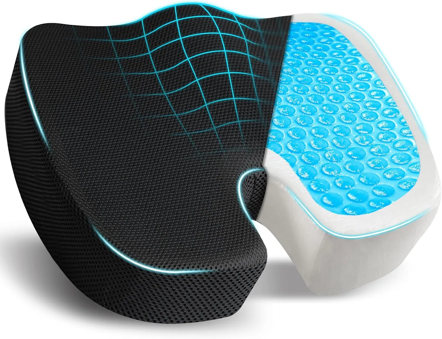 EcoNour Gel Seat Cushion – Office Chair Cushions for Sciatica & Tailbone Pain Relief – Coccyx Memory Foam Desk Chair Support & Car Seat Cushion – Back Pain Relief Pillow for Long Sitting