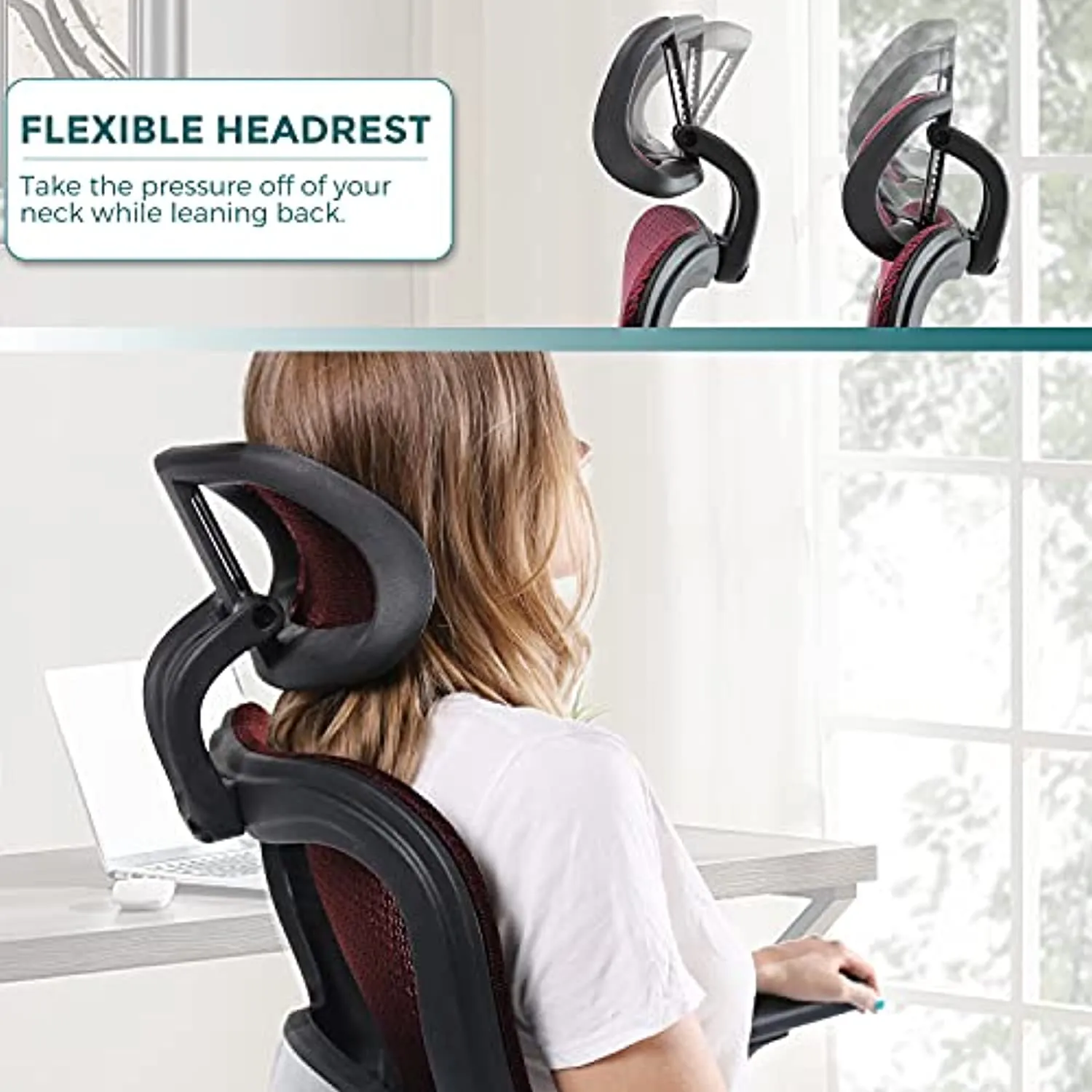 EDX Ergonomic Office Chair, High Back Mesh Chair Computer Desk Chair with Lumbar Support and 3D Adjustable Headrest and Armrests for Home Office, Conference Room, Reception Room, Gaming Room (Burgundy)