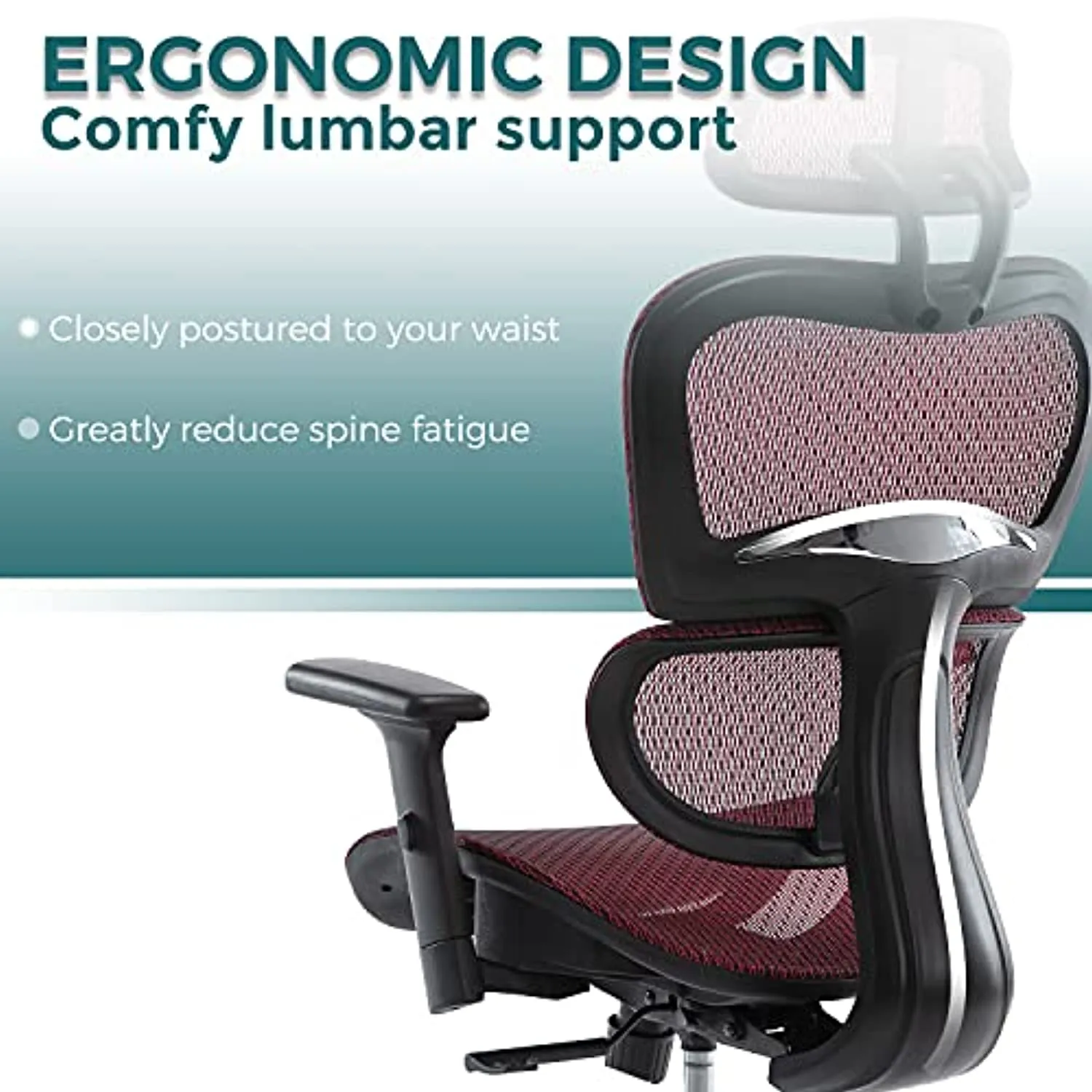 EDX Ergonomic Office Chair, High Back Mesh Chair Computer Desk Chair with Lumbar Support and 3D Adjustable Headrest and Armrests for Home Office, Conference Room, Reception Room, Gaming Room (Burgundy)