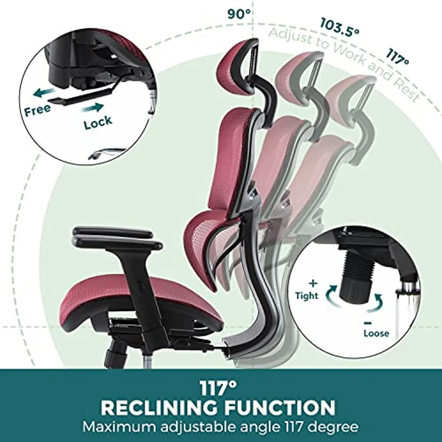 EDX Ergonomic Office Chair, High Back Mesh Chair Computer Desk Chair with Lumbar Support and 3D Adjustable Headrest and Armrests for Home Office, Conference Room, Reception Room, Gaming Room (Burgundy)