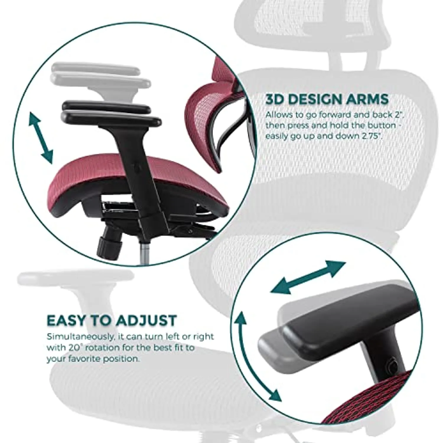 EDX Ergonomic Office Chair, High Back Mesh Chair Computer Desk Chair with Lumbar Support and 3D Adjustable Headrest and Armrests for Home Office, Conference Room, Reception Room, Gaming Room (Burgundy)