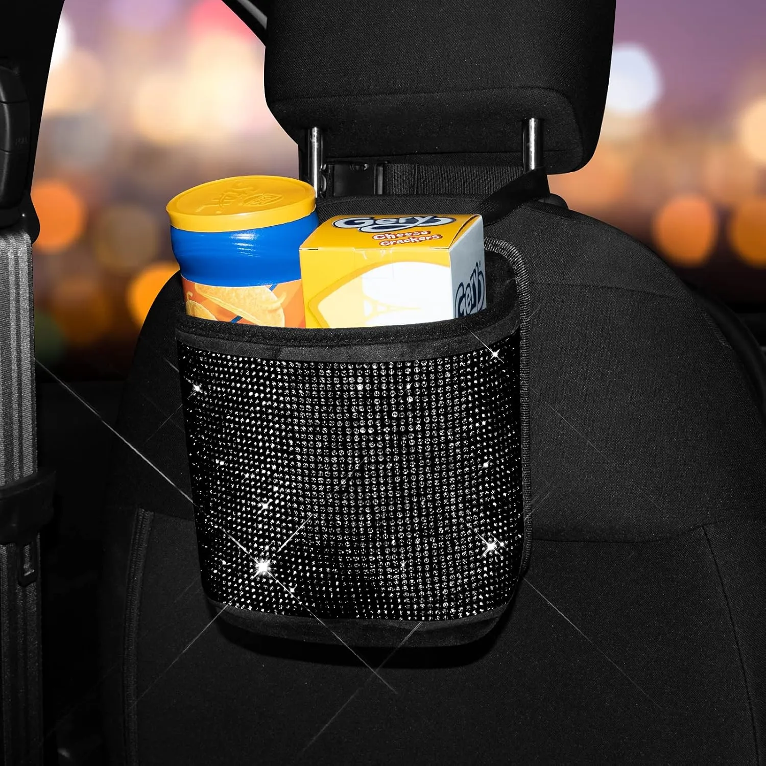 eing Car Seat Organizer Premium Seat Back/Front Seat Travel Caddy Bag, Bling Crystal Car Front Seat Organizer, Pratical Car Garbage Pocket Bin, Diamond Car Accessory (1 - Pack, Black)