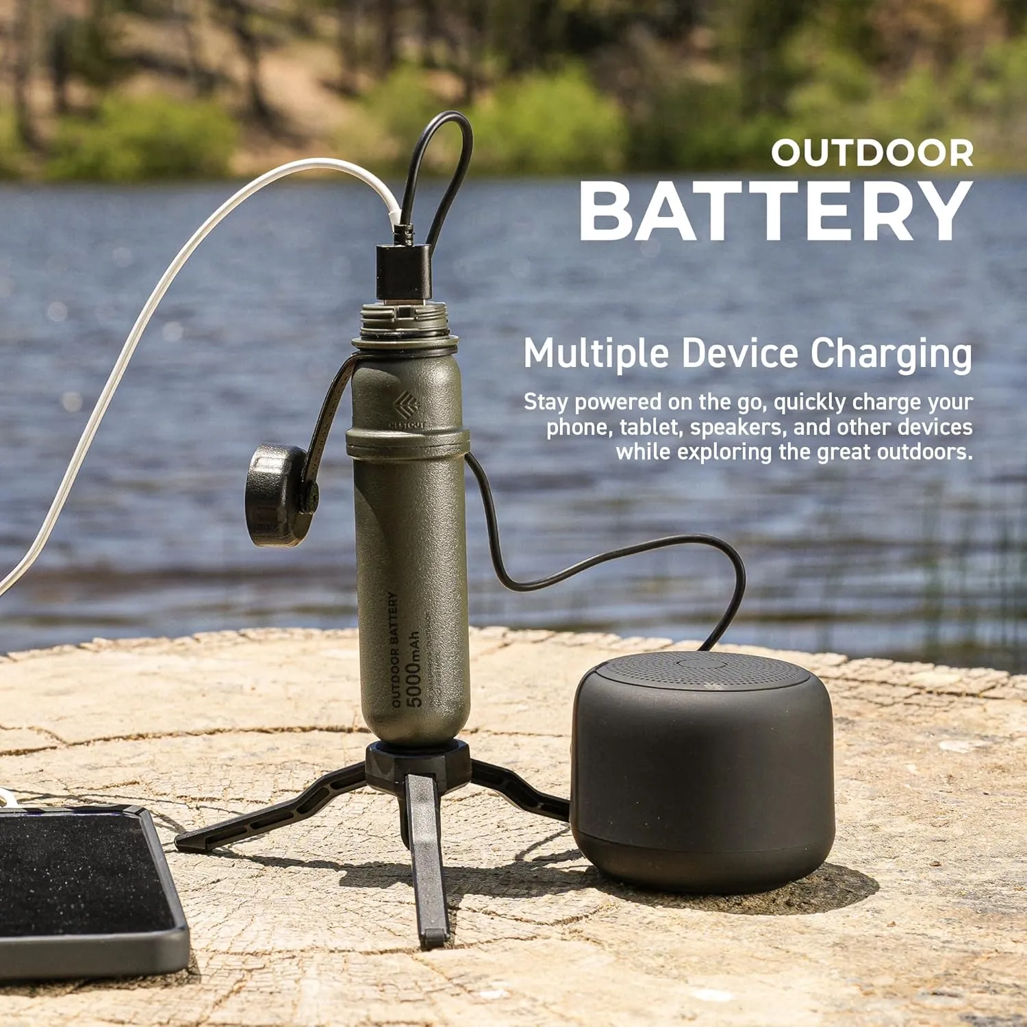 ELECOM NESTOUT Portable Charger, 5000mAh Outdoor Battery Power Bank, 15W USB-C Fast Charging, Waterproof IP67, Durable Shockproof, Battery Pack for Phone Tablet Hiking Travel Camping (Black, 5000mAh)