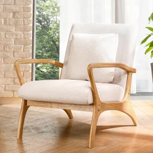 ELUCHANG Accent Chair with Lumbar Pillow,Mid-Century Modern Accent Chair Armchair, Linen Fabric Comfy Reading Chair Lounge Side Chair for Living Room Bedroom Apartment,Easy Assembly(Beige2)
