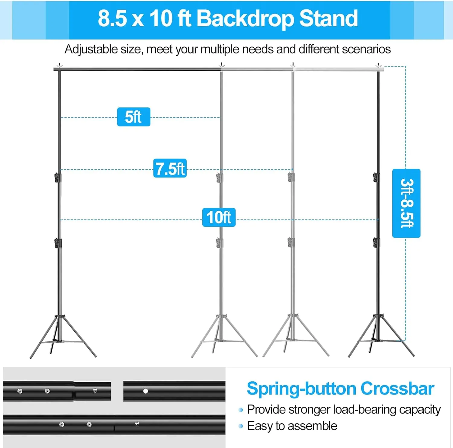 EMART Heavy Duty Backdrop Stand, 8.5 x 10ft Adjustable Photo Background Support System Kit with Carry Bag for Photography