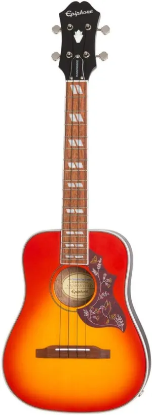 Epiphone Hummingbird Tenor Uke Acoustic Electric, Faded Cherry Sunburst with Gig Bag