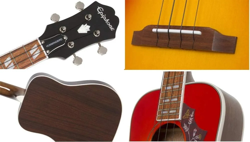 Epiphone Hummingbird Tenor Uke Acoustic Electric, Faded Cherry Sunburst with Gig Bag