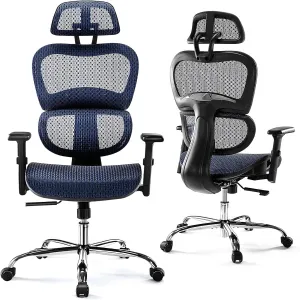 Ergonomic High Back Office Chair - High Office Chair with Headrest, Lumbar Support, Movable Armrests, Swivel Mesh Office Chair with 300 lbs Weight Capacity Adjustable Height for Home Office, Executive