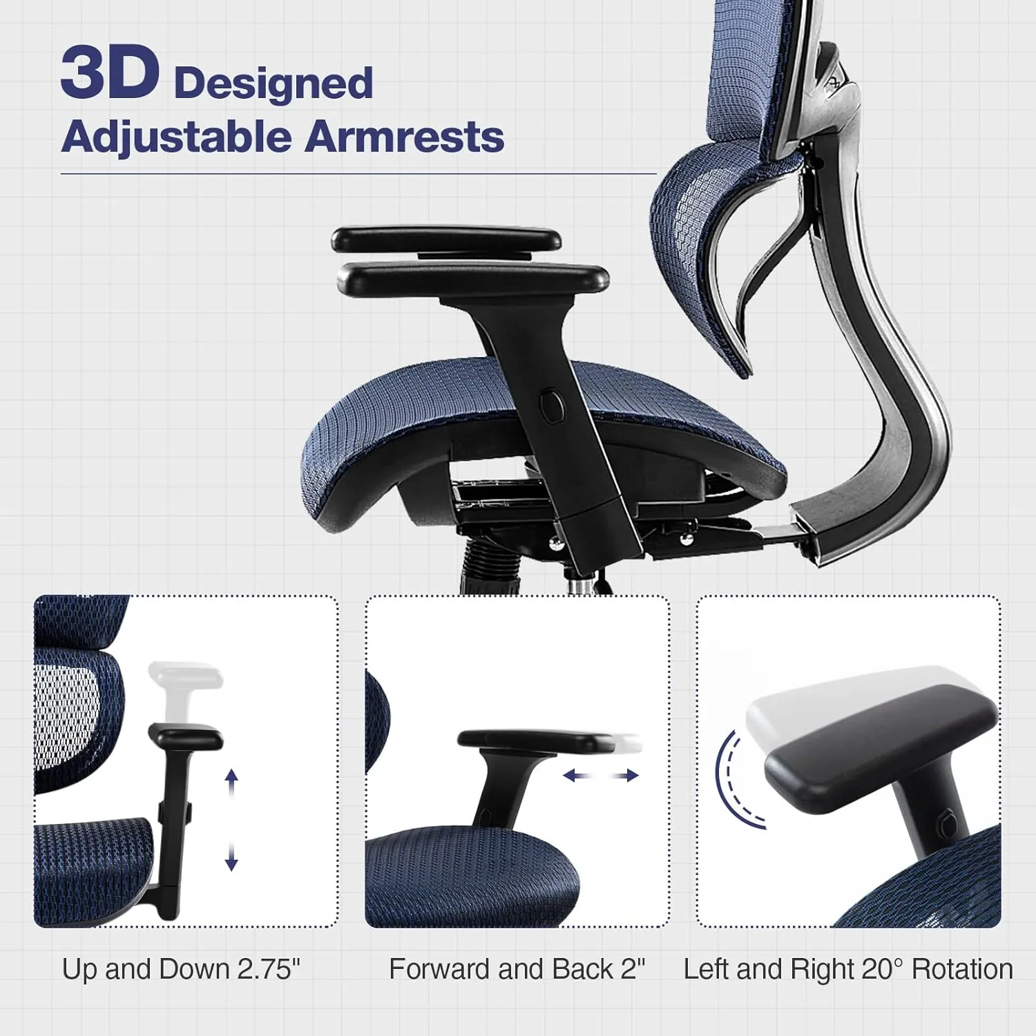Ergonomic High Back Office Chair - High Office Chair with Headrest, Lumbar Support, Movable Armrests, Swivel Mesh Office Chair with 300 lbs Weight Capacity Adjustable Height for Home Office, Executive