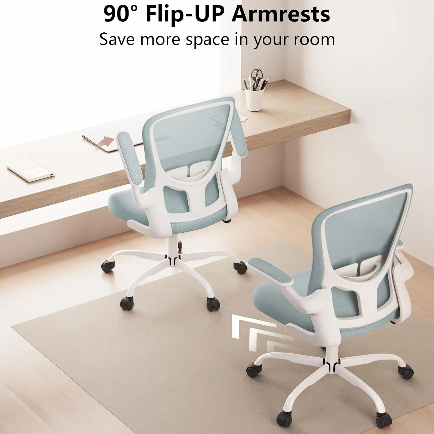 Ergonomic Office Chair, Comfort Swivel Home Office Task Chair, Breathable Mesh Desk Chair, Lumbar Support Computer Chair with Flip-up Arms and Adjustable Height