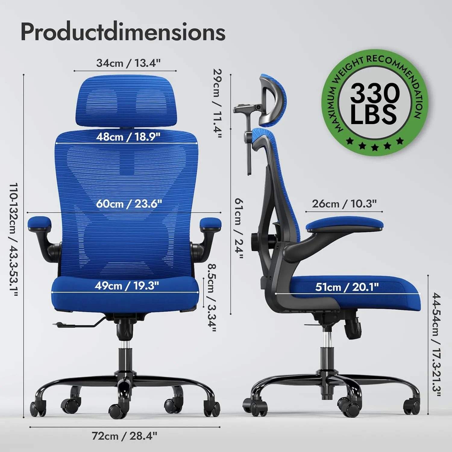 Ergonomic Office Chair - X-Shaped Computer Desk Chair Comfy, Gaming Chair, Office Chair with Lumbar Support, Mesh Office Chairs with Headrests, Desk Chair for Long Hours (Black Blue)