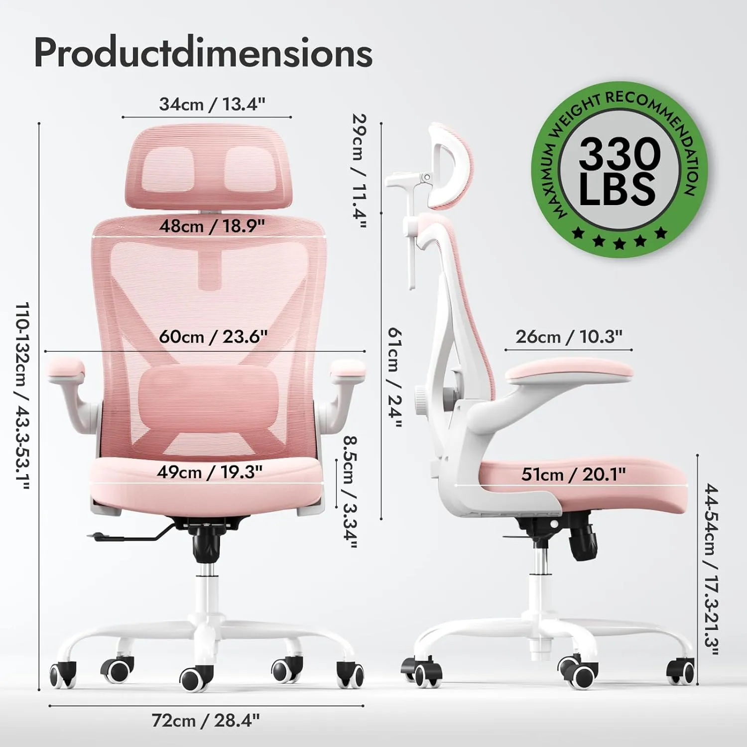 Ergonomic Office Chair - X-Shaped Computer Desk Chair Comfy, Gaming Chair, Office Chair with Lumbar Support, Mesh Office Chairs with Headrests, Desk Chair for Long Hours (Pink)