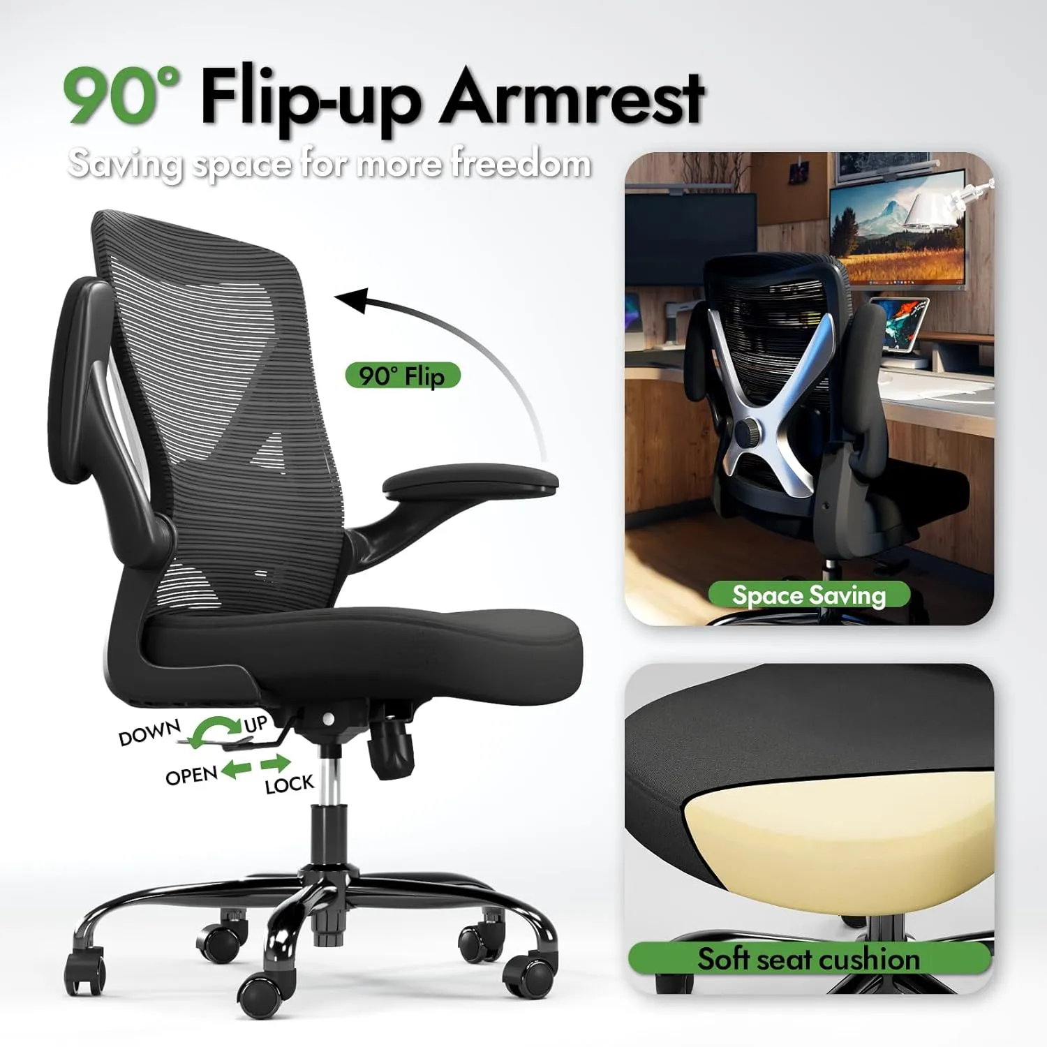 Ergonomic Office Chair - X-Shaped Computer Desk Chairs Comfy, Mesh High-Back Gaming Chair with Adjustable Lumbar Support, Executive Task Chair for Adults, Comfortable for Long Hours