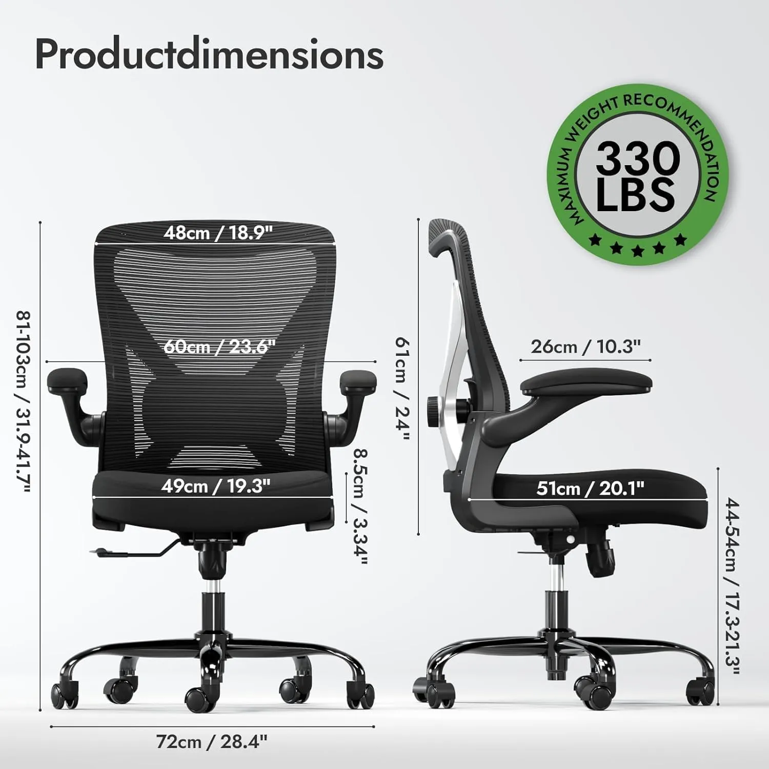 Ergonomic Office Chair - X-Shaped Computer Desk Chairs Comfy, Mesh High-Back Gaming Chair with Adjustable Lumbar Support, Executive Task Chair for Adults, Comfortable for Long Hours