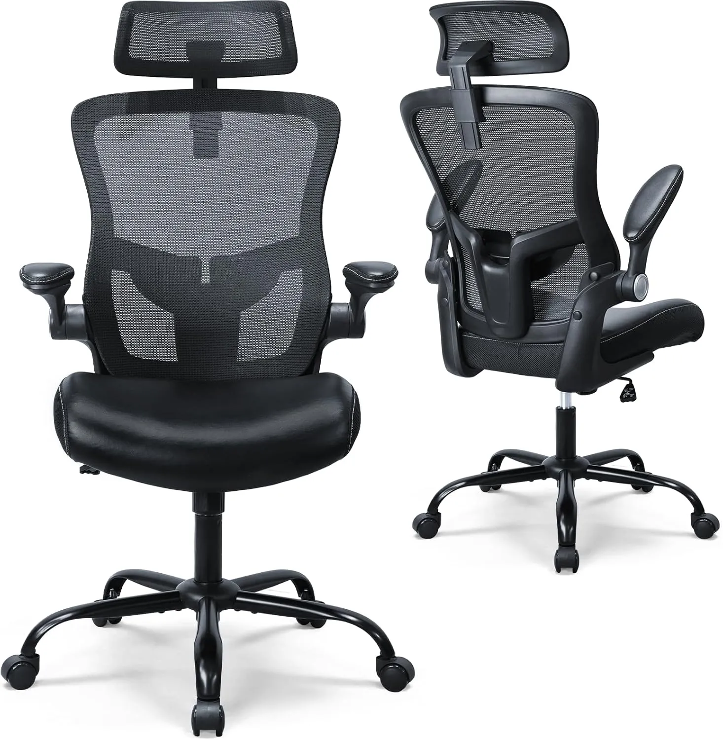 Ergonomic Office Chair,High Back Mesh Desk Chair with Adjustable Lumbar Support & Headrest Home Office Computer Swivel Executive Task Chair with Flip-Up Armrests,Black