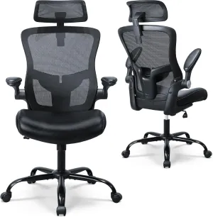 Ergonomic Office Chair,High Back Mesh Desk Chair with Adjustable Lumbar Support & Headrest Home Office Computer Swivel Executive Task Chair with Flip-Up Armrests,Black