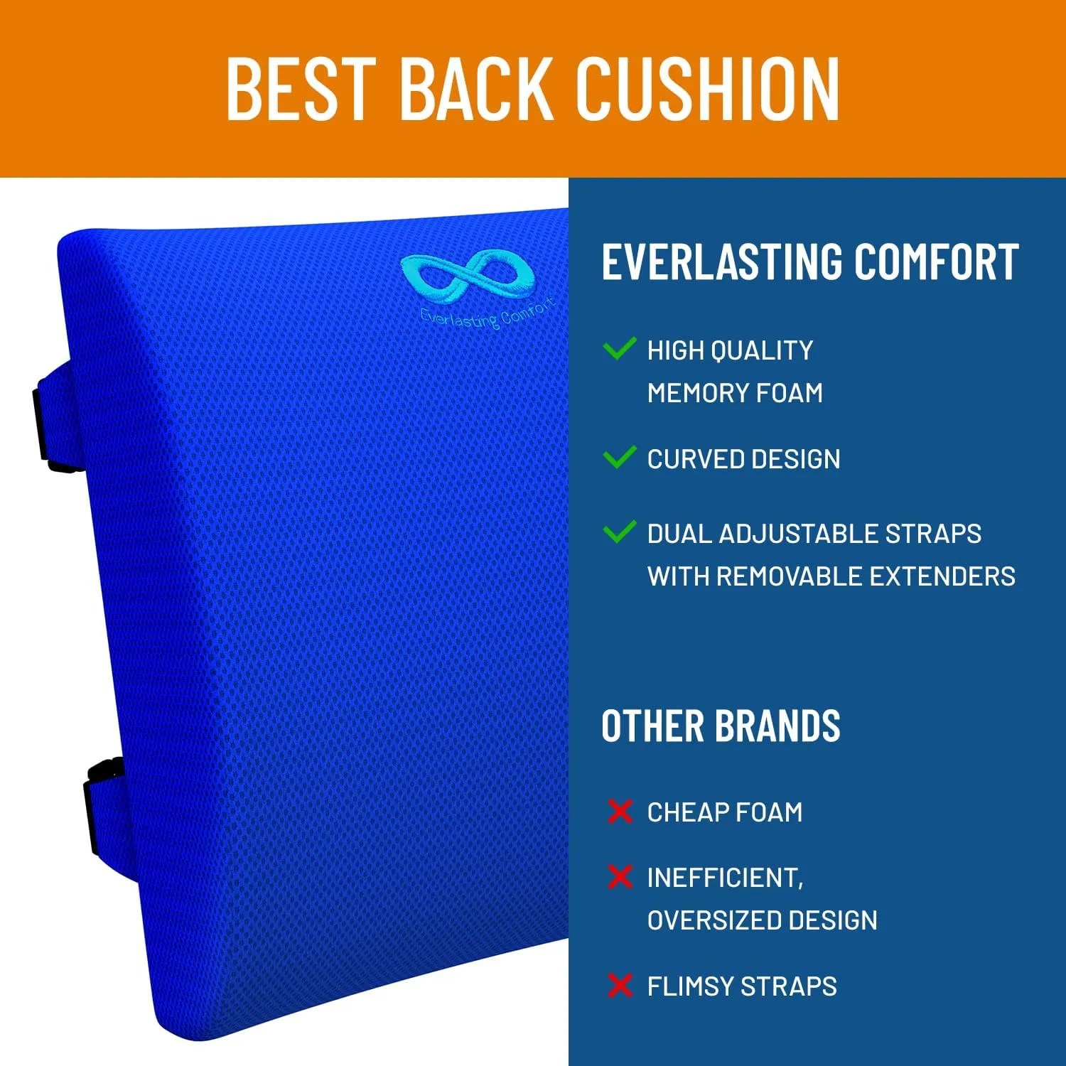 Everlasting Comfort Lumbar Support Pillow for Car Seat - Memory Foam Back Cushion for Car - Lumbar Pillow Promotes Better Posture, Back Pain Relief - Ideal for Driving