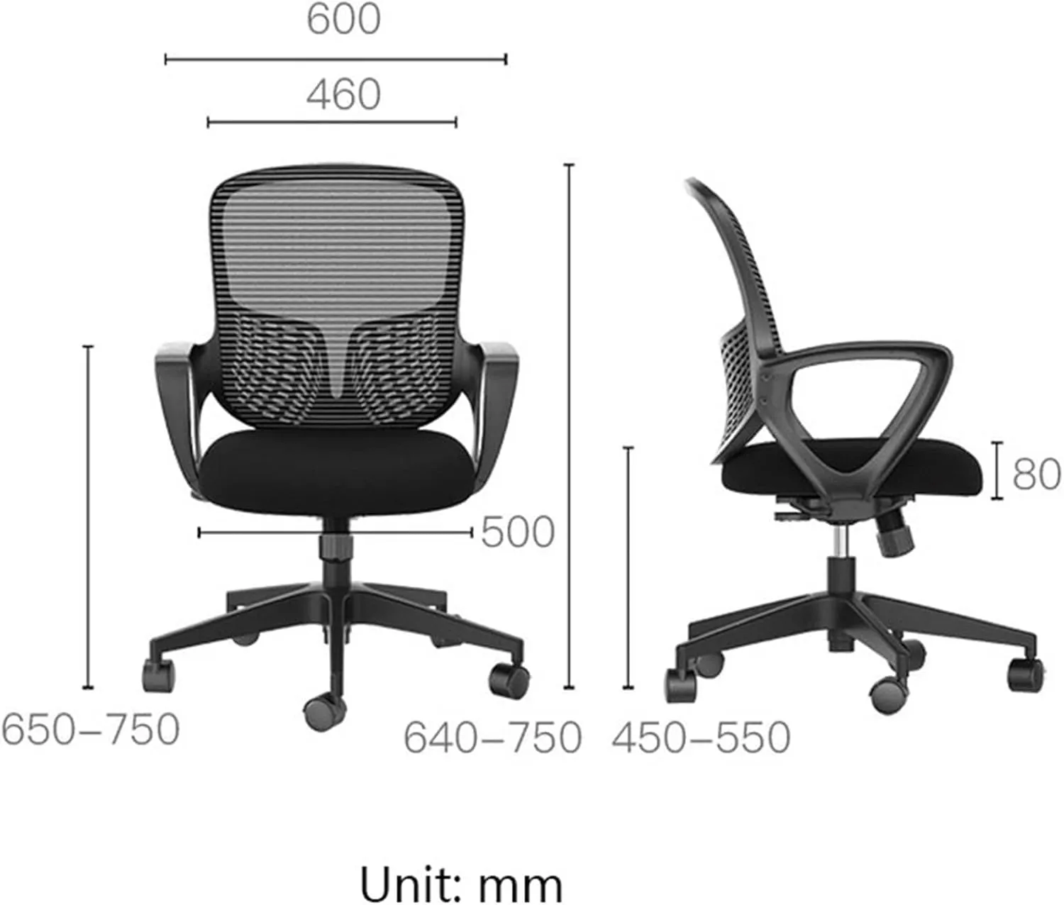 Executive Desk Chair Mid Back Mesh Office Chair Ergonomic Swivel Desk Office Chair with Armrests and Lumbar Support Adjustable Height PC Task Chairs Office Chair (Color : White)