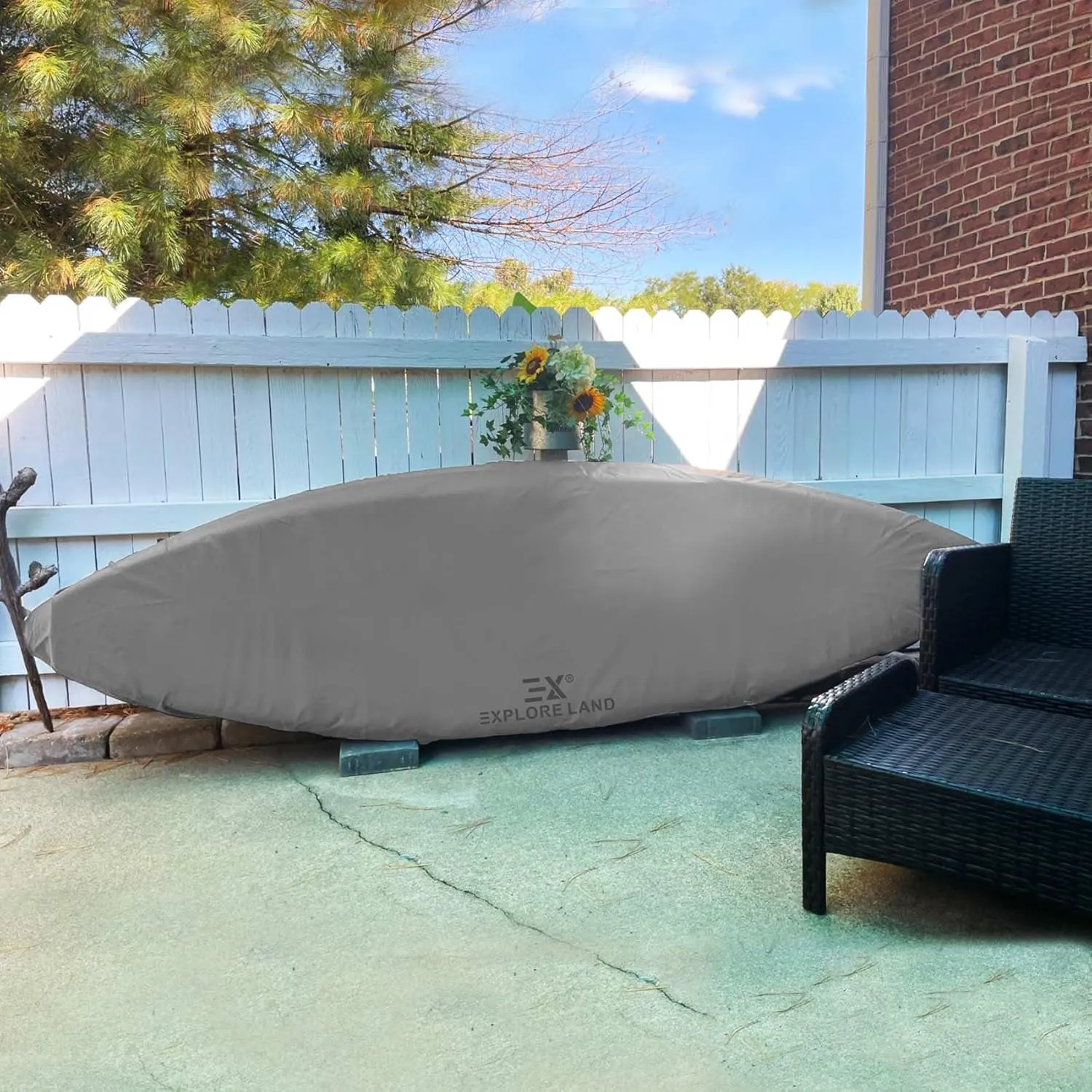 Explore Land Waterproof Kayak Cover - Fade Resistiant 600D Heavy Duty Canoe Dust Storage Cover Suitable for 12.3-13.5ft Kayak, Grey