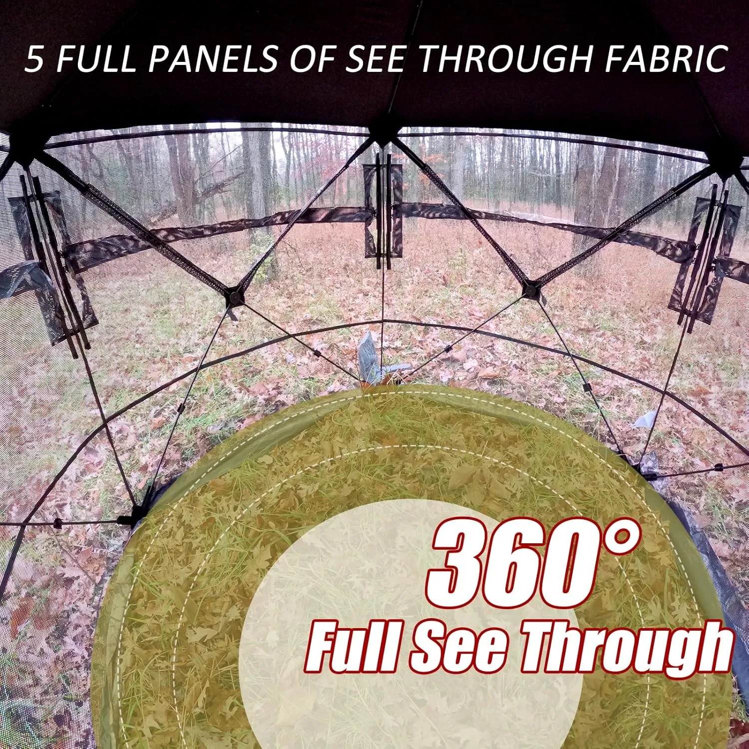 Extra Large Hunting Blind 4 Person with Portable Hunting Chair, 288/360 Degree See Through Pop up Ground Blinds for Deer Turkey Duck Hunting, Bow Hunting Adjust Windows with Silent Zipper