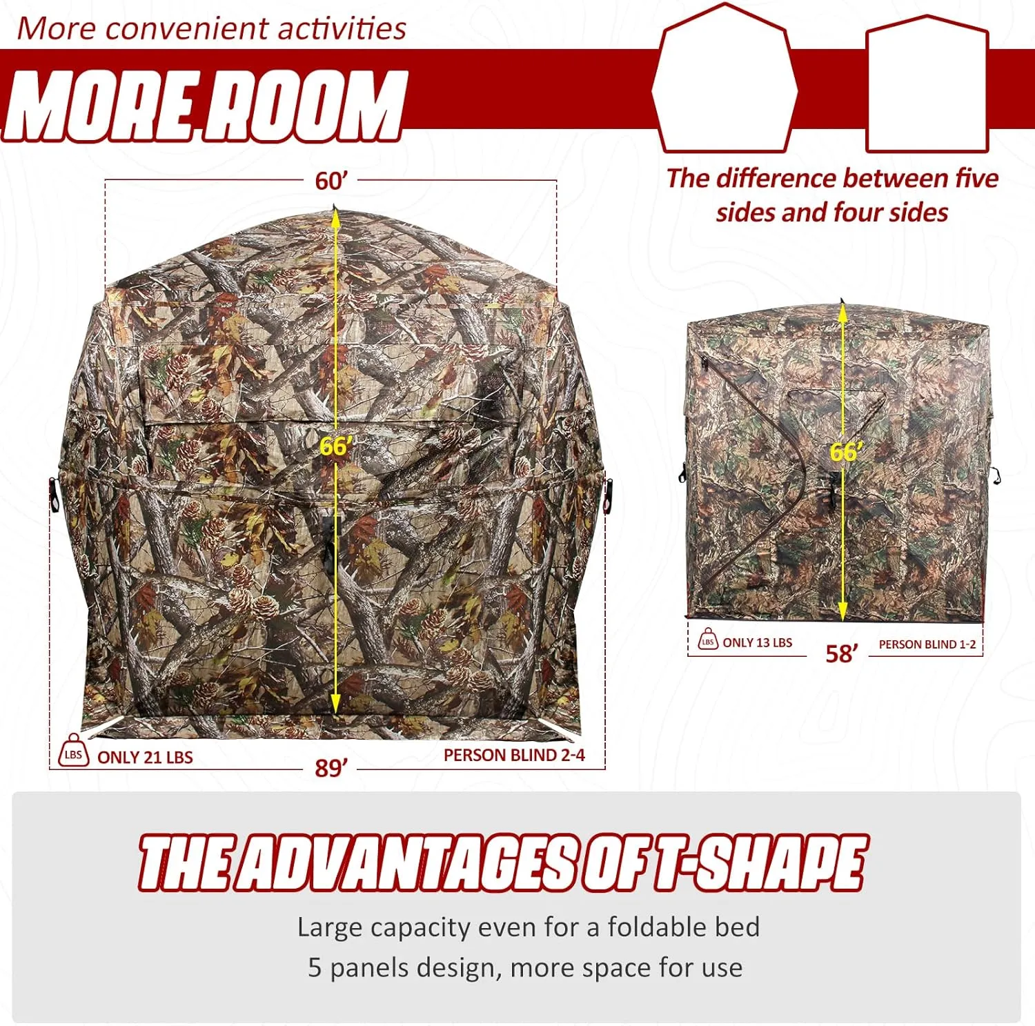 Extra Large Hunting Blind 4 Person with Portable Hunting Chair, 288/360 Degree See Through Pop up Ground Blinds for Deer Turkey Duck Hunting, Bow Hunting Adjust Windows with Silent Zipper