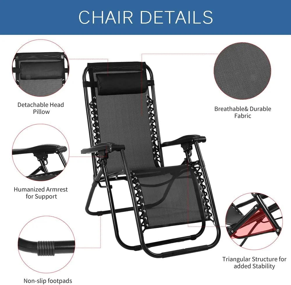 EZONE 1 Chair Zero Gravity Lounge Chairs Outdoor Adjustable Reclining Patio Chair Steel Mesh Folding Recliner for Pool Beach Camping Lounge Chair with Pillows and Cup Tray (1, Navy Blue)