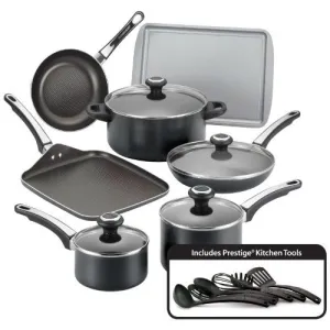 FARBERWARE HIGH PERFORMANCE NONSTICK ALUMINUM 17-PIECE COOKWARE SET, BLACK