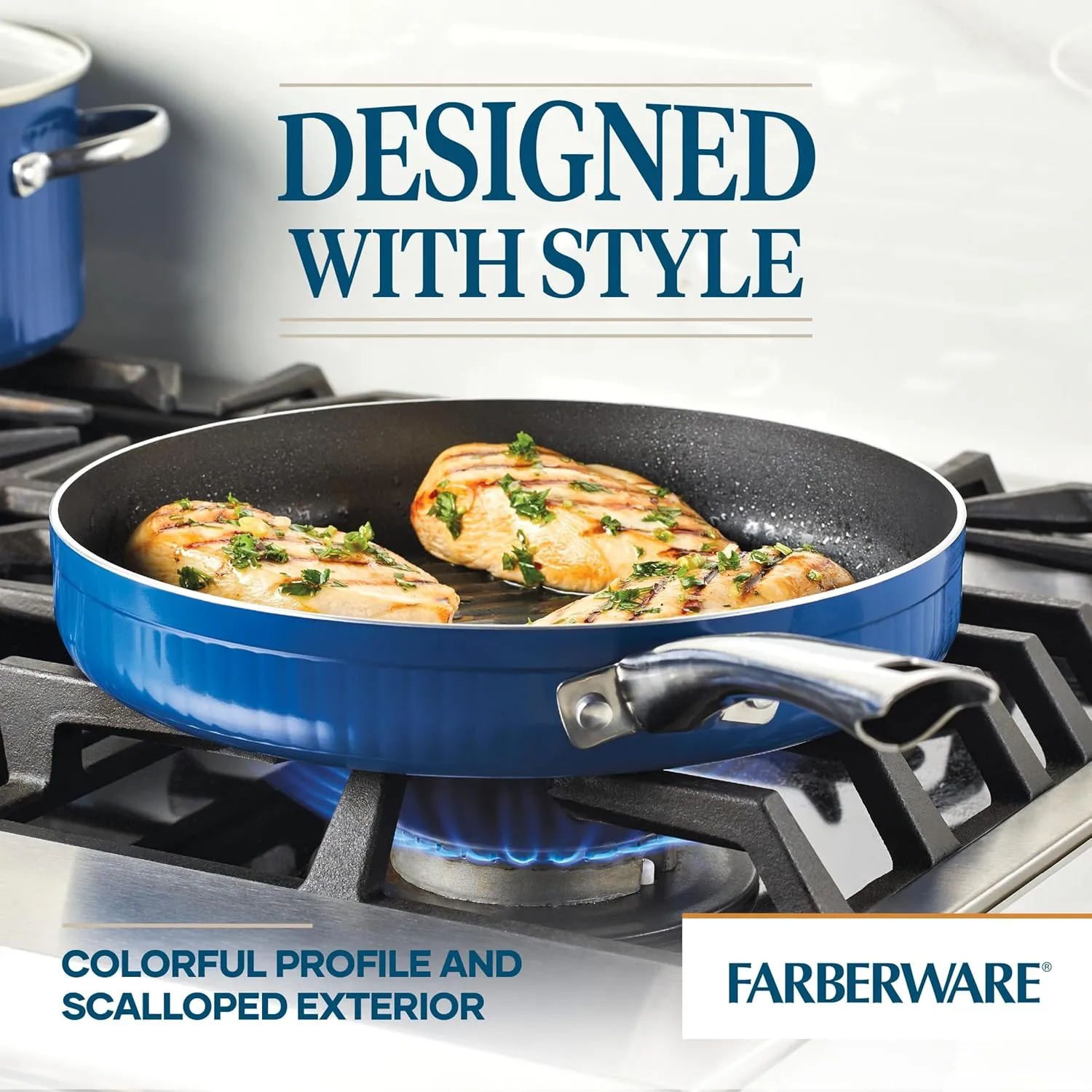 Farberware Style Nonstick Cookware Deep Round Grill Pan/Griddle, Dishwasher Safe, 11.25 Inch - Blue