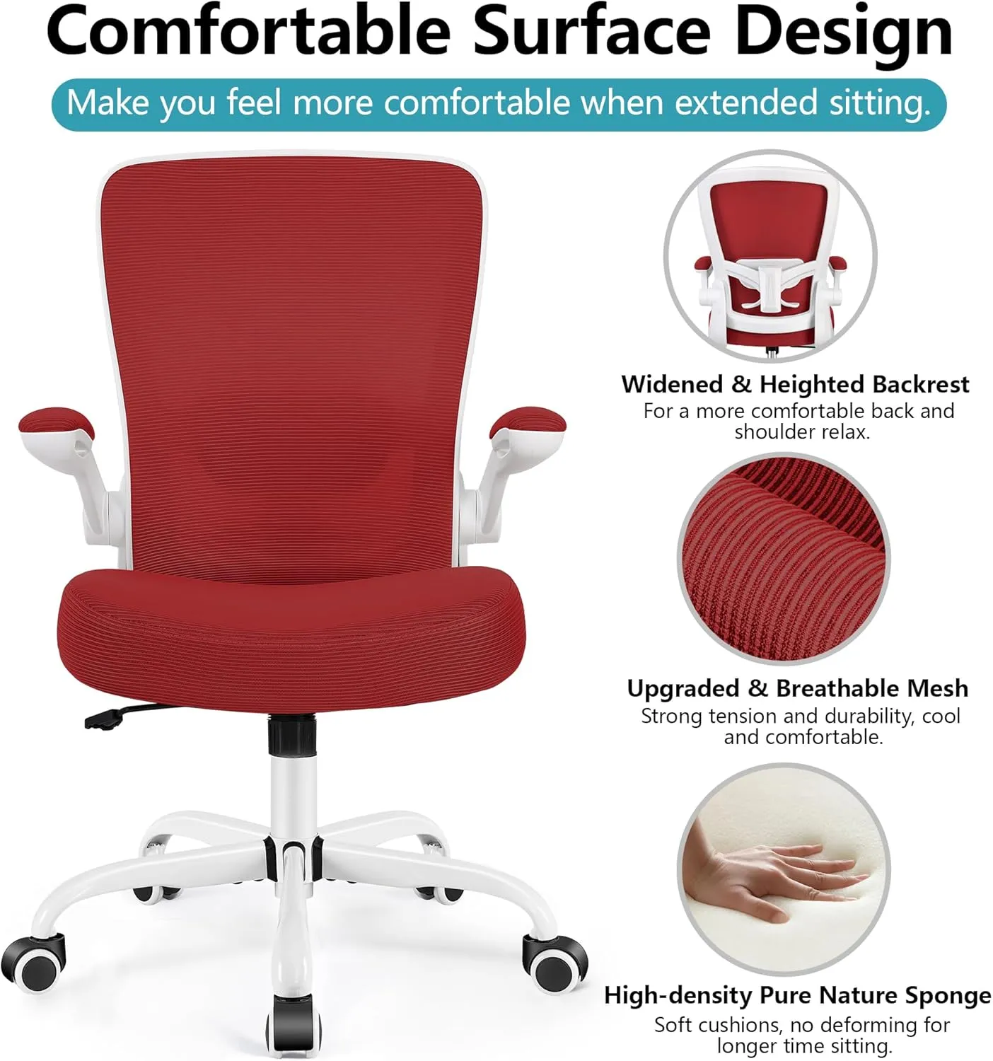 FelixKing Office Chair, Ergonomic Desk Chair Breathable Mesh Chair with Adjustable High Back Lumbar Support Flip-up Armrests, Executive Rolling Swivel Comfy Task Computer Chair for Home Office