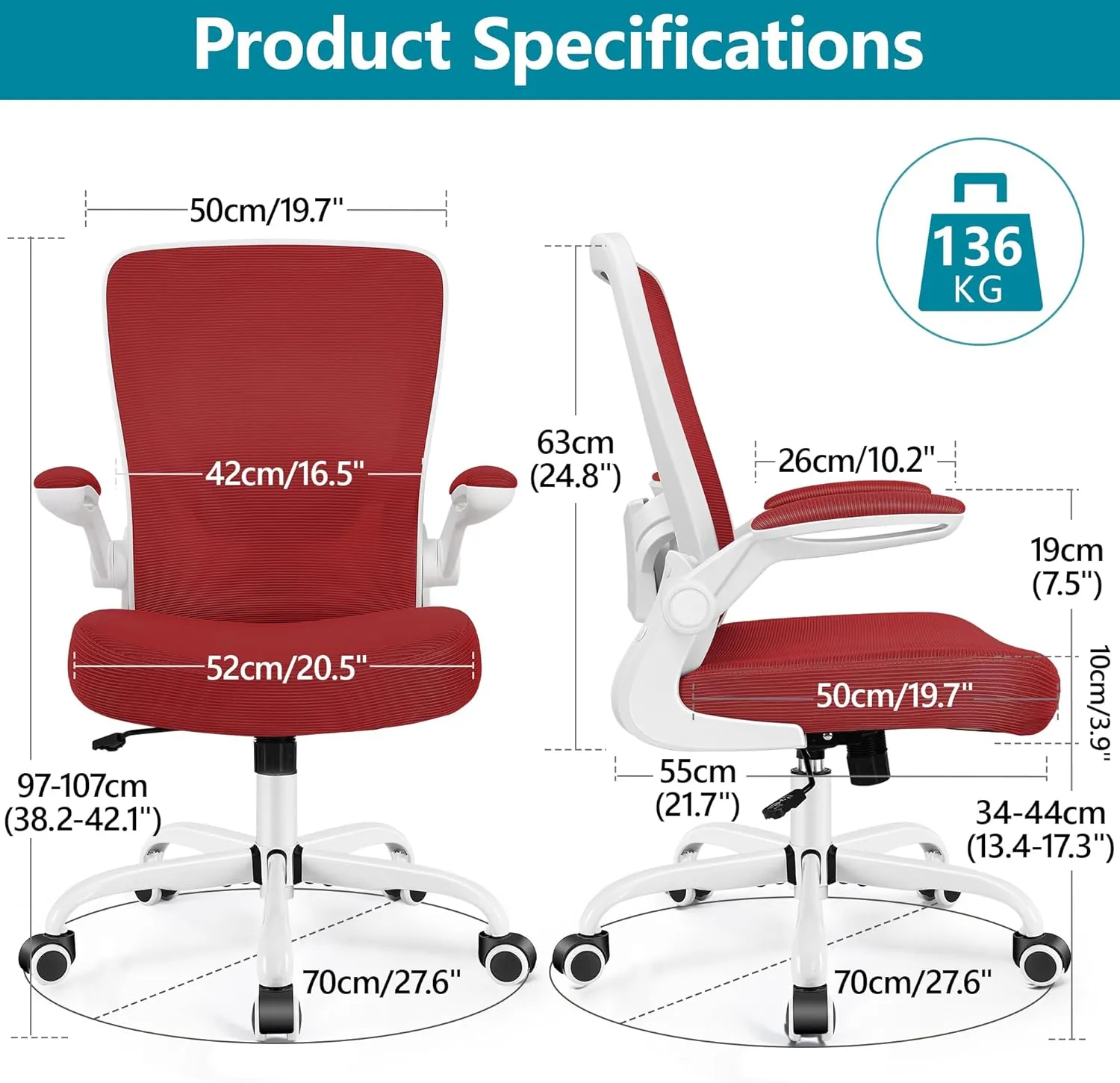FelixKing Office Chair, Ergonomic Desk Chair Breathable Mesh Chair with Adjustable High Back Lumbar Support Flip-up Armrests, Executive Rolling Swivel Comfy Task Computer Chair for Home Office
