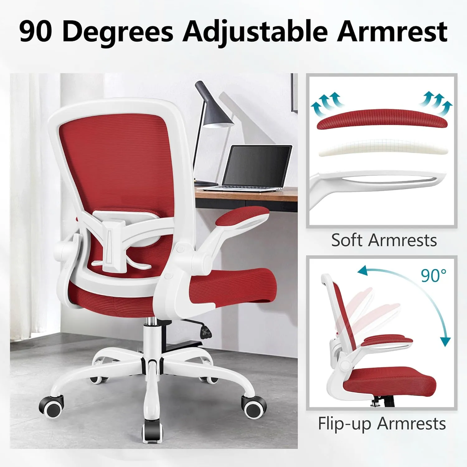 FelixKing Office Chair, Ergonomic Desk Chair Breathable Mesh Chair with Adjustable High Back Lumbar Support Flip-up Armrests, Executive Rolling Swivel Comfy Task Computer Chair for Home Office