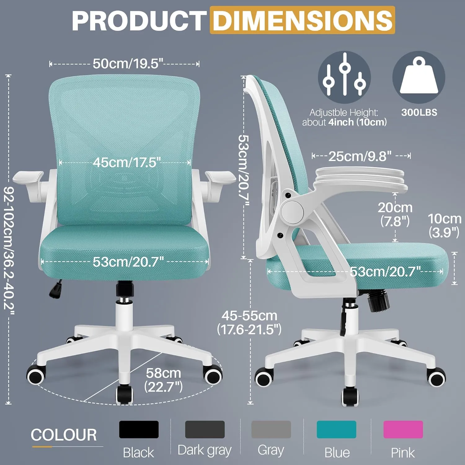 FelixKing Office Chair - Ergonomic Desk Chair Breathable Mesh Task Chair with Wheels and Lumbar Support Home Desk Office Chair with Flip up Armrest Rolling Swivel Computer Chair for Home Office Blue