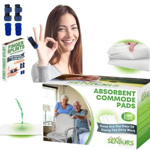 Finger Splints for Pinky Finger & 100 Super Commode Absorbent Pads - Finger Brace for Arthritis, Injury, Sprain & Pain for Index, Middle & Ring Finger - Strong Portable Toilet Bag Odor Control Gel