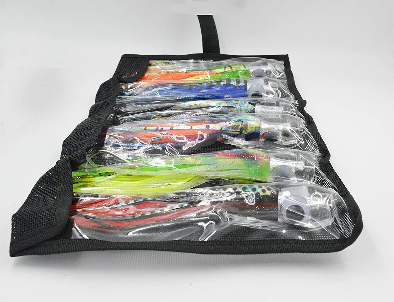 Fishing Lure Set of 6 Trolling Saltwater Skirted Lures: Rigged Lures and Black Bag Included. Catch Any Predatory Pelagic Fish in The Ocean Including Dolphin, Tuna, and Wahoo!