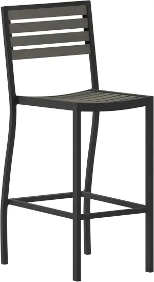 Flash Furniture Lark Commercial Grade Bar Height Stool, All-Weather Outdoor Bar Stool with Faux Wood Poly Resin Slats and Aluminum Frame, Gray Wash