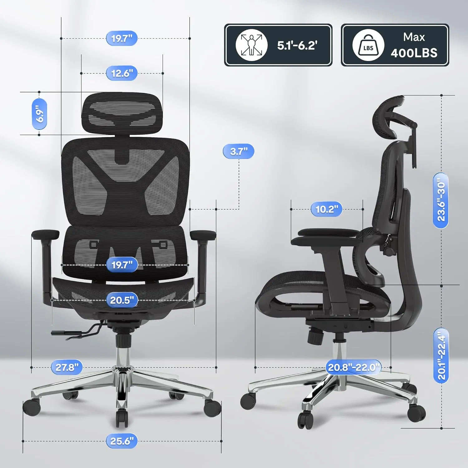FLEXISPOT ErgoX Premium Ergonomic Office Chair - Adjustable 3D Armrests, Dynamic Lumbar Support, Recline & Tilt Function, Mesh Seat, for Home & Office Use,Black