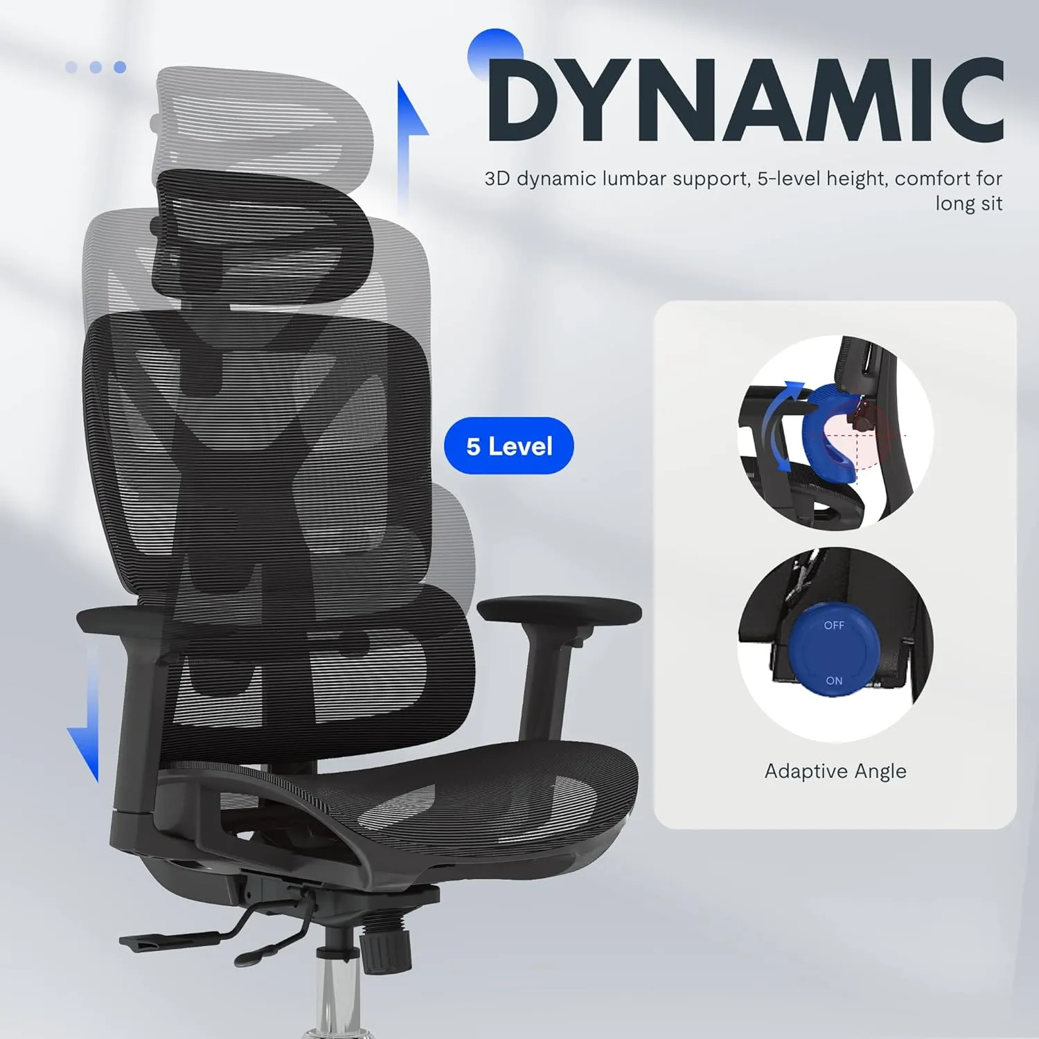 FLEXISPOT ErgoX Premium Ergonomic Office Chair - Adjustable 3D Armrests, Dynamic Lumbar Support, Recline & Tilt Function, Mesh Seat, for Home & Office Use,Black