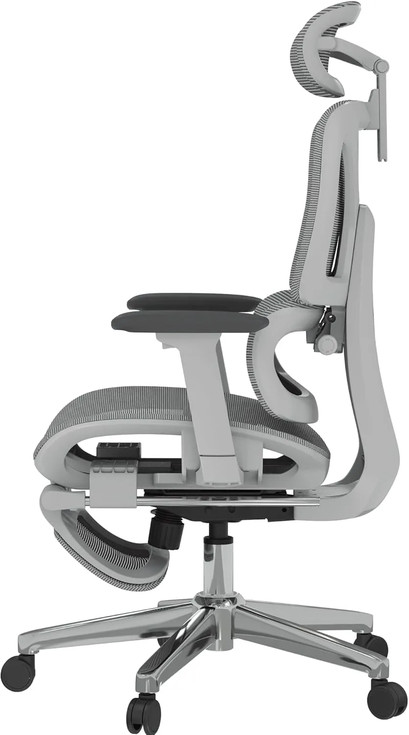 FLEXISPOT Premium Ergonomic Office Chair with Footrest- Adjustable 3D Armrests, Dynamic Lumbar Support, Recline & Tilt Function, Mesh Seat, for Home & Office Use, OC4-SD Light Grey