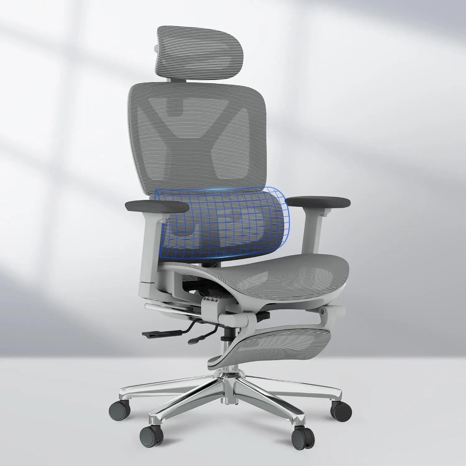 FLEXISPOT Premium Ergonomic Office Chair with Footrest- Adjustable 3D Armrests, Dynamic Lumbar Support, Recline & Tilt Function, Mesh Seat, for Home & Office Use, OC4-SD Light Grey