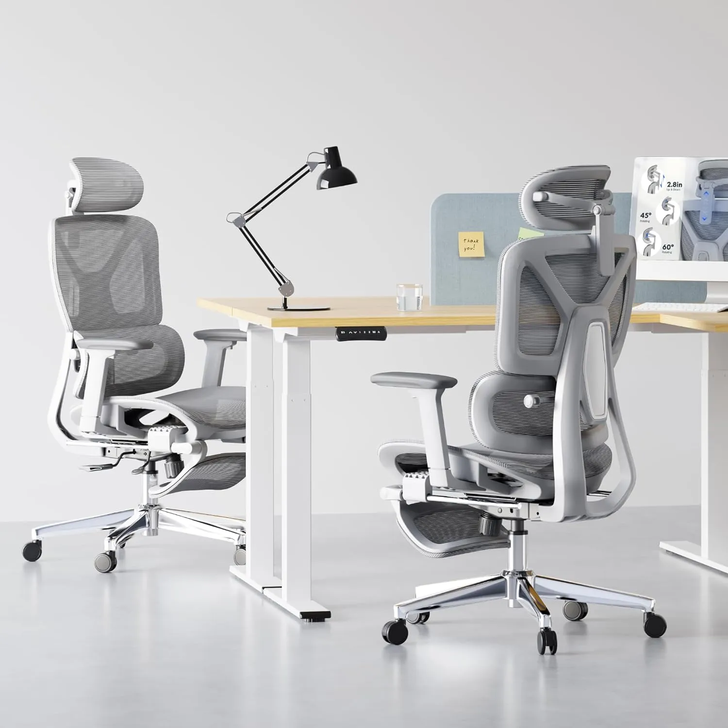 FLEXISPOT Premium Ergonomic Office Chair with Footrest- Adjustable 3D Armrests, Dynamic Lumbar Support, Recline & Tilt Function, Mesh Seat, for Home & Office Use, OC4-SD Light Grey