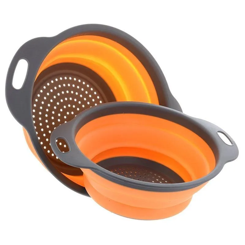 Foldable Silicone Colander Fruit Strainer Vegetable Washing Basket Collapsible Drainer 2pcs/set