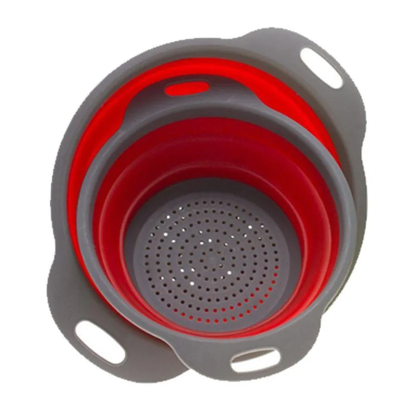 Foldable Silicone Colander Fruit Strainer Vegetable Washing Basket Collapsible Drainer 2pcs/set