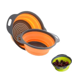 Foldable Silicone Colander Fruit Strainer Vegetable Washing Basket Collapsible Drainer 2pcs/set