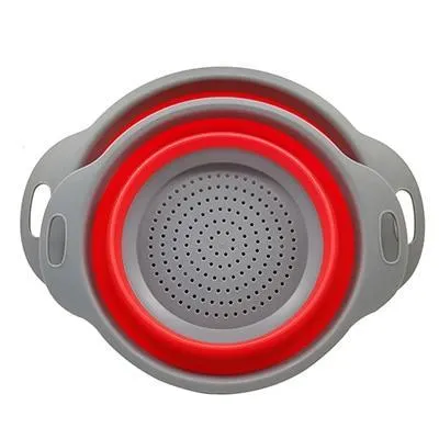 Foldable Silicone Colander Fruit Strainer Vegetable Washing Basket Collapsible Drainer 2pcs/set